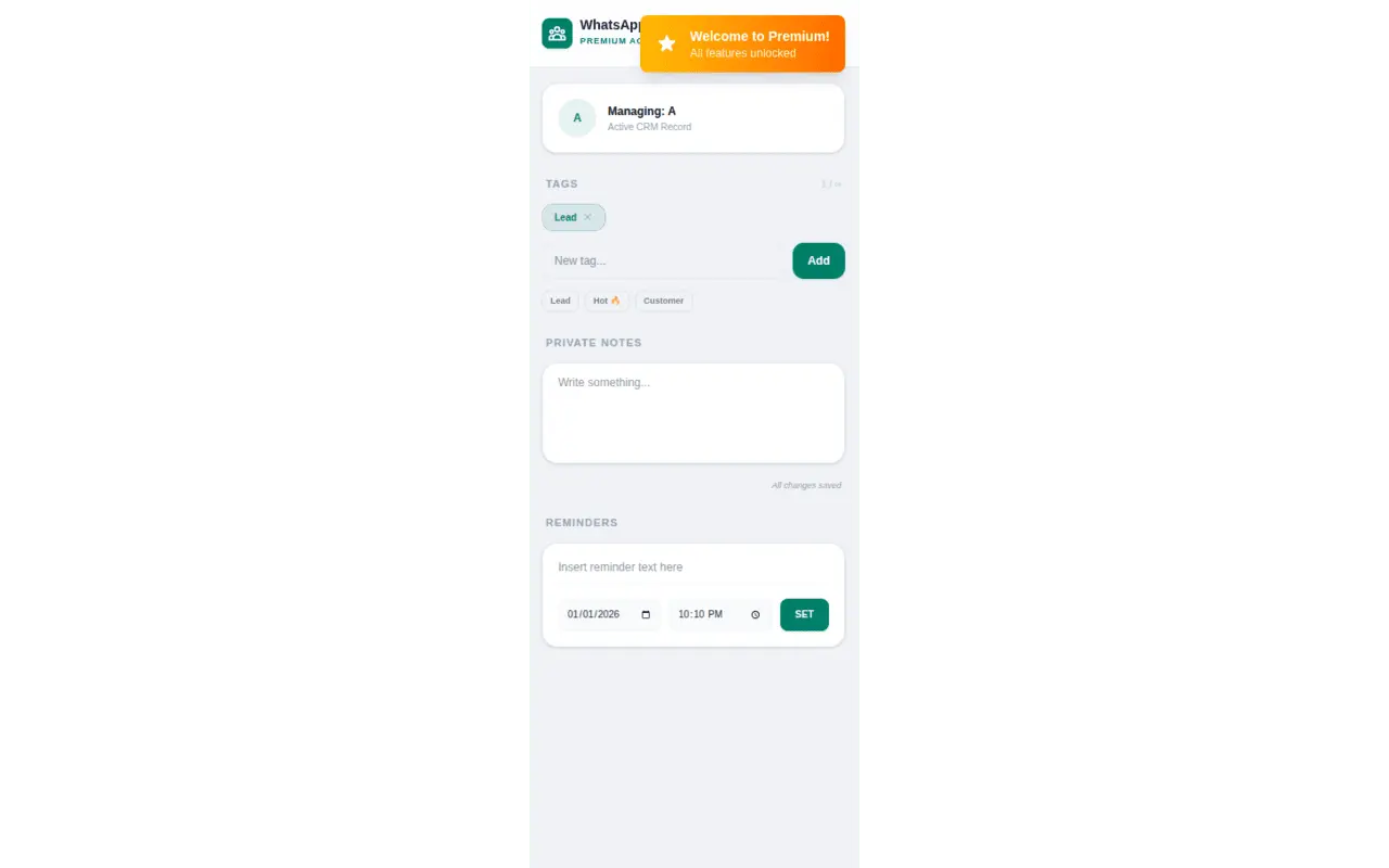 WhatsApp Web Mini-CRM (Extensie Chrome) — web development project by Iwan